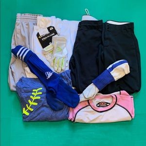 Softball pants,under shirt,socks,tee,new gloves.